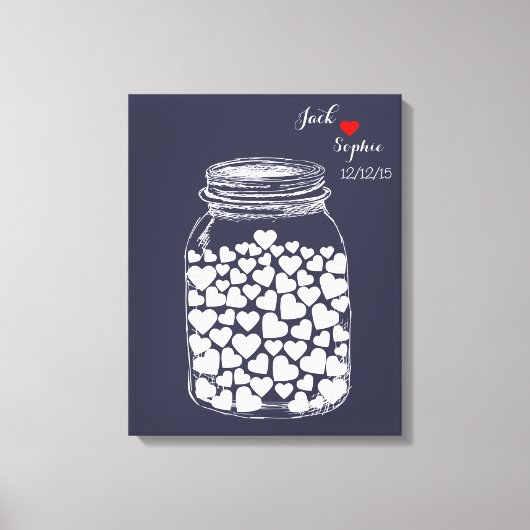 Alternatief bruiloft gastenboek mason jar hart canvas afdruk (Voorkant)