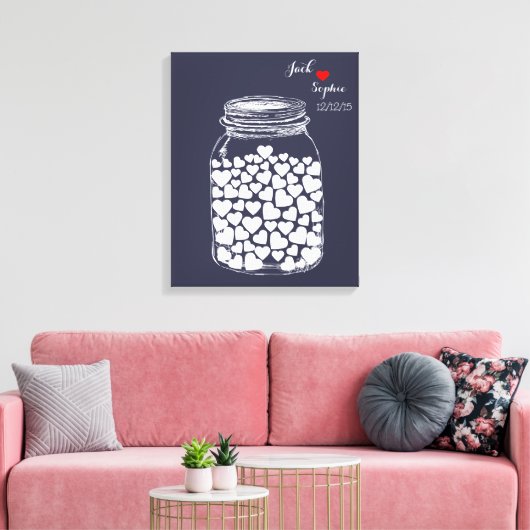 Alternatief bruiloft gastenboek mason jar hart canvas afdruk (Insitu (Woonkamer))