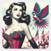 alternatief Corset Pin Up Vierkante Sticker (Voorkant)