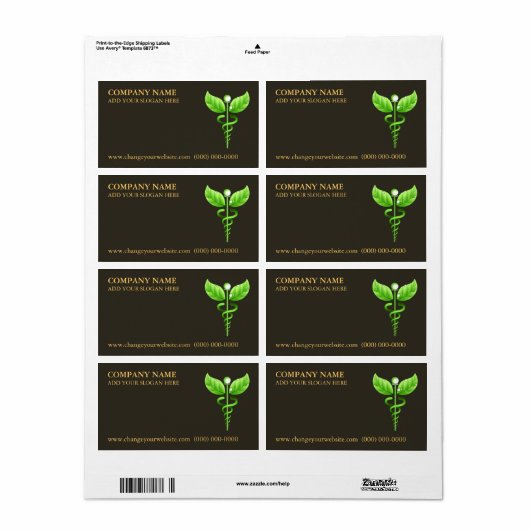 Alternatief geneesmiddel Green Caduceus Symbol Bro Etiket (Full Sheet)