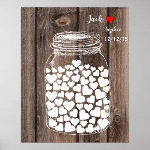Alternatief huwelijksgastenboek mason jar wood poster