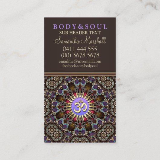 Alternatief Oost-Yoga New age Visitekaartjes (Achterkant)