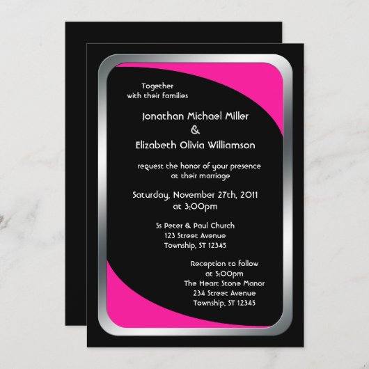 Alternatief Zwart met Heet Roze Bruiloft Kaart (Voorkant / Achterkant)