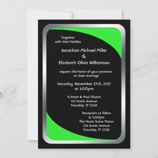 Alternatief Zwart met Neon Groene Bruiloft Kaart (Voorkant)