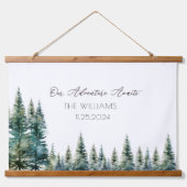 Alternatieve bruiloft gast botanische pijnbomen hangend wandkleed (Voorkant)