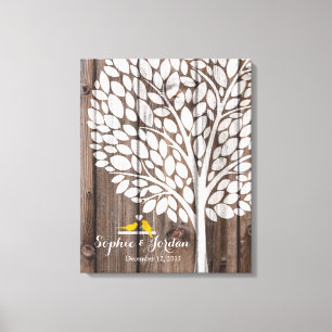 Alternatieve bruiloft gastenboek hart boom geel canvas afdruk