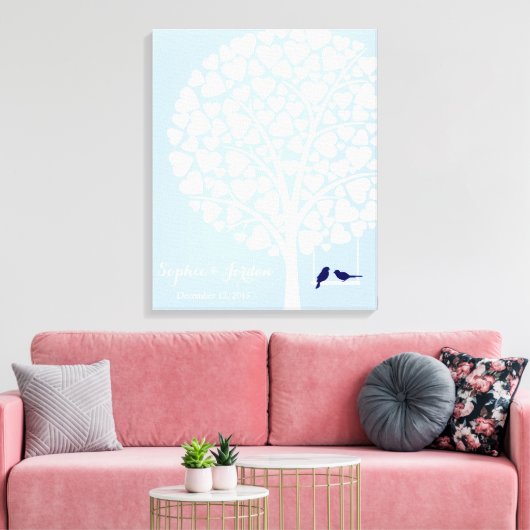 Alternatieve bruiloft gastenboek hart boom navy canvas afdruk (Insitu (Woonkamer))