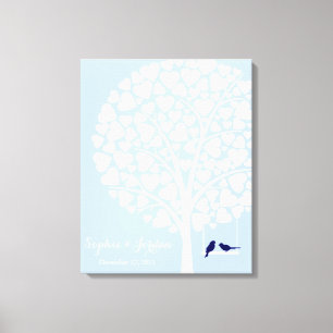 Alternatieve bruiloft gastenboek hart boom navy canvas afdruk