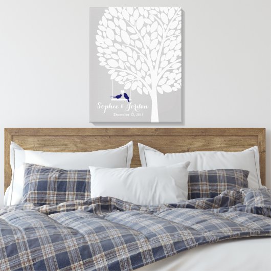 Alternatieve bruiloft gastenboek hart boom navy canvas afdruk (Insitu (Slaapkamer))