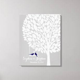 Alternatieve bruiloft gastenboek hart boom navy canvas afdruk