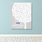 Alternatieve bruiloft gastenboek hart boom navy canvas afdruk (Insitu (Houten vloer))