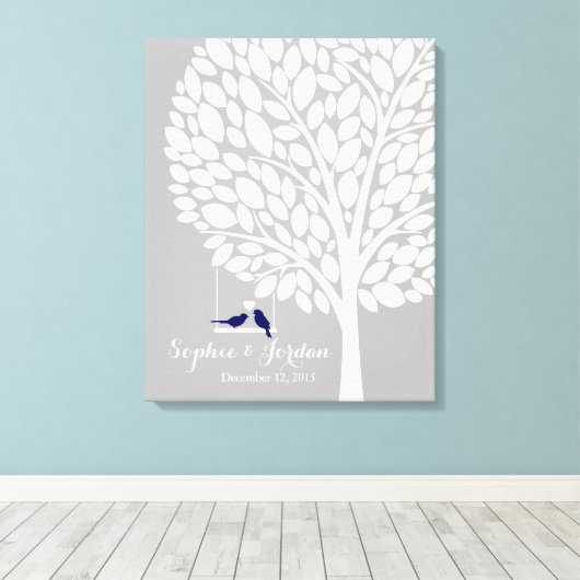 Alternatieve bruiloft gastenboek hart boom navy canvas afdruk (Insitu (Houten vloer))