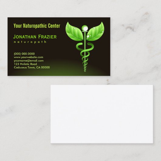 Alternatieve geneeskunde Naturopath Green Caduceus Visitekaartje (Voorkant / Achterkant)