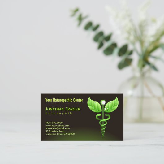 Alternatieve geneeskunde Naturopath Green Caduceus Visitekaartje (Staand voorkant)