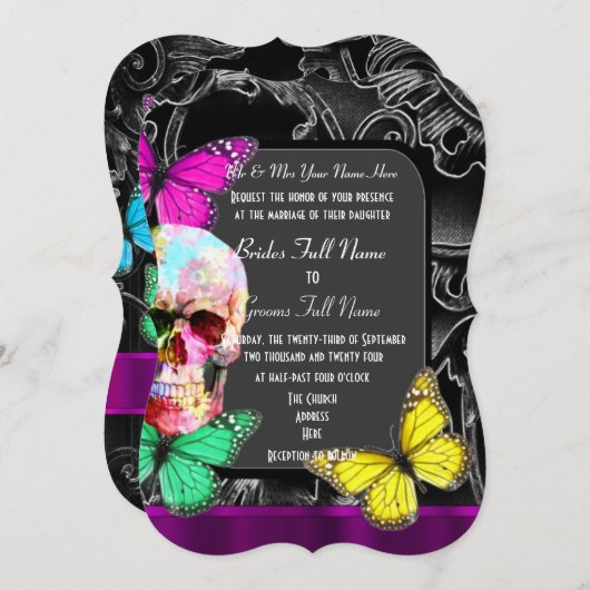 Alternatieve gotische suiker schedel bruiloft kaart (Voorkant / Achterkant)