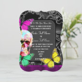 Alternatieve gotische suiker schedel bruiloft kaart (Staand voorkant)