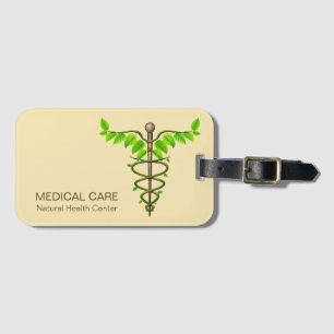 Alternatieve Medische Caduceus Groene Bladeren Bei Bagagelabel