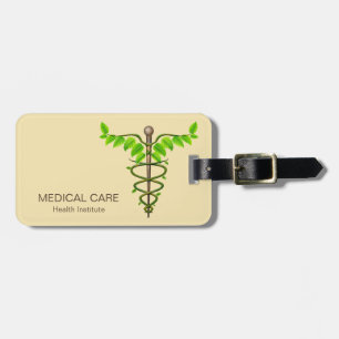 Alternatieve medische kaduceus Green Leaves Beige Bagagelabel