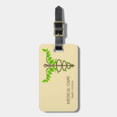 Alternatieve medische kaduceus Green Leaves Beige Bagagelabel (Voorkant verticaal)
