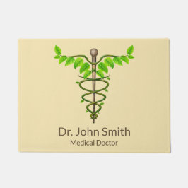 Alternatieve medische kaduceus Green Leaves Beige Deurmat