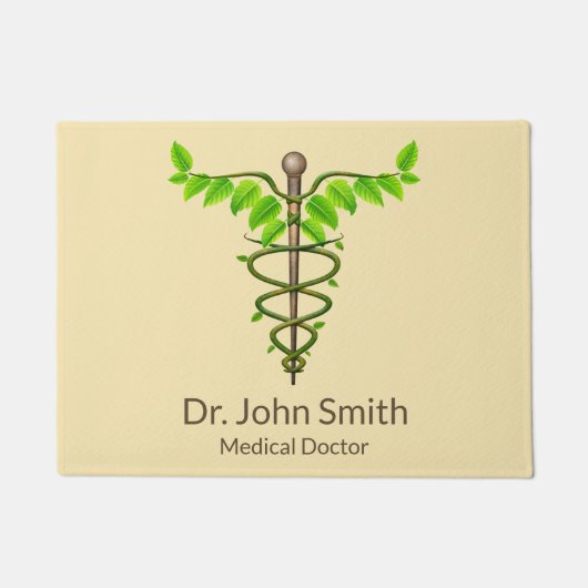 Alternatieve medische kaduceus Green Leaves Beige Deurmat (Voorkant)