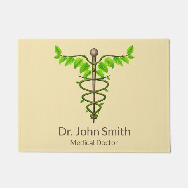 Alternatieve medische kaduceus Green Leaves Beige Deurmat (Voorkant)