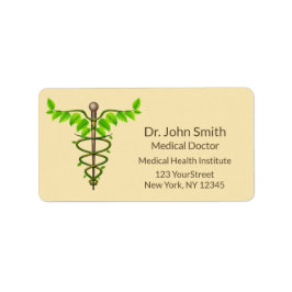 Alternatieve medische kaduceus Green Leaves Beige Etiket