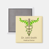 Alternatieve medische kaduceus Green Leaves Beige Magneet (Voorkant / Achterkant)