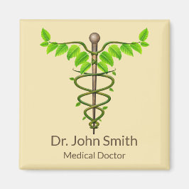 Alternatieve medische kaduceus Green Leaves Beige Magneet