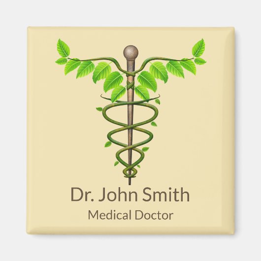 Alternatieve medische kaduceus Green Leaves Beige Magneet (Voorkant)