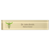 Alternatieve medische kaduceus Green Leaves Beige Naambordje (Voorkant)