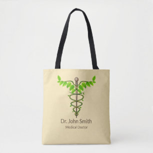 Alternatieve medische kaduceus Green Leaves Beige Tote Bag