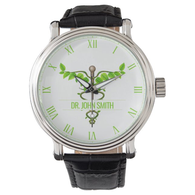 Alternatieve medische kaduceus Green leveert White Horloge (Voorkant)