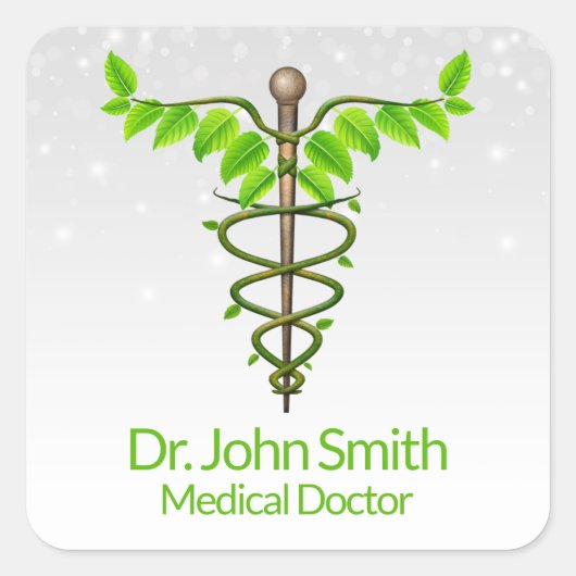 Alternatieve medische kaduceus Green leveert White Vierkante Sticker (Voorkant)