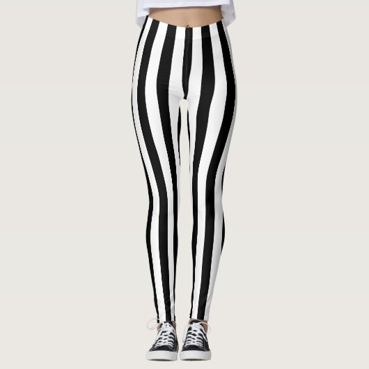 Alternatieve zwarte witte verticale streep leggings (Voorkant)
