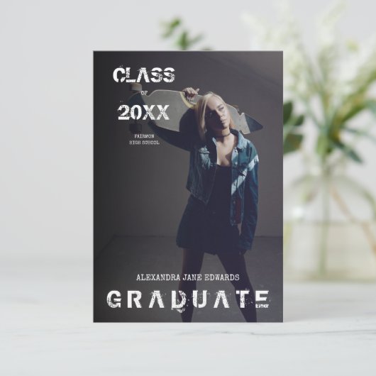 Alternative Grunge Graduation invitation Design (Staand voorkant)