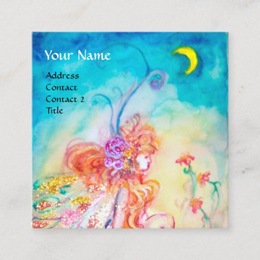 ALTHEA / grillige fee op roze bloem monogram Vierkante Visitekaartje (Voorkant)