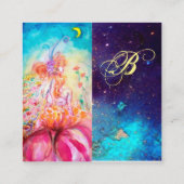 ALTHEA / grillige fee op roze bloem monogram Vierkante Visitekaartje (Achterkant)