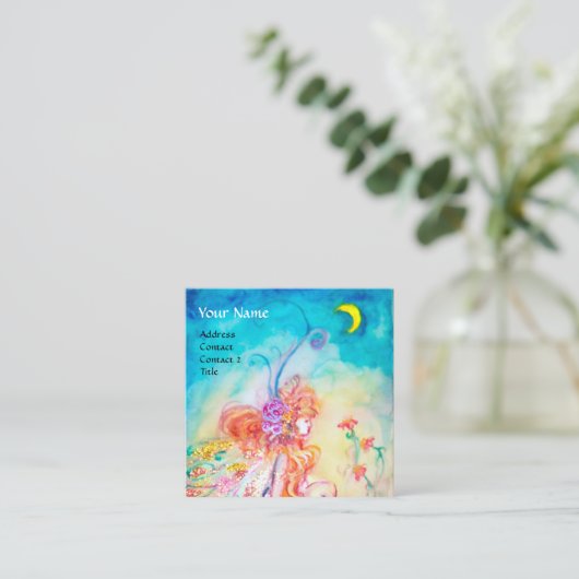 ALTHEA / grillige fee op roze bloem monogram Vierkante Visitekaartje (Staand voorkant)