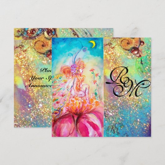 ALTHEA, monogram roze blauwe groene sparken Kaart (Voorkant / Achterkant)