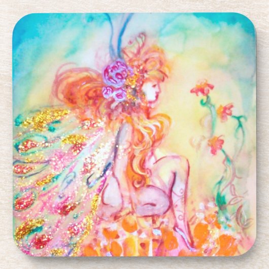 ALTHEA/Whimsical Fairy on the Pink Flower Drankjes Onderzetter (Voorkant)