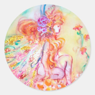 ALTHEA/Whimsical Fairy on the Pink Flower Ronde Sticker