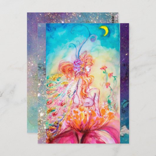ALTHEA /Whimsische fee op de roze bloem Briefkaart (Voorkant / Achterkant)