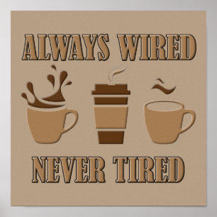 Altijd aangesloten Nooit moe Grappig koffieposter  Poster