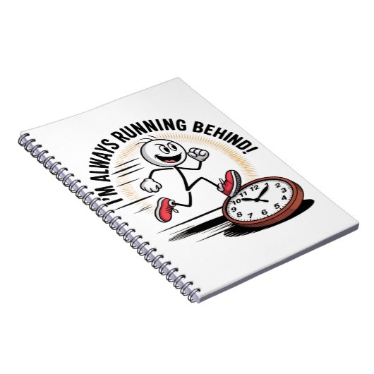 Altijd achter - grappig laatkomer ontwerp notitieboek (Rechterzijde)