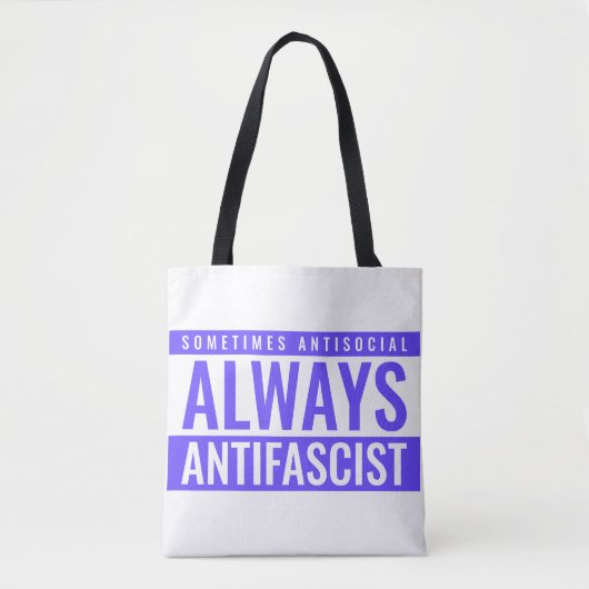 Altijd antifascistische Canvas tas – Blauwe tekst (Voorkant)