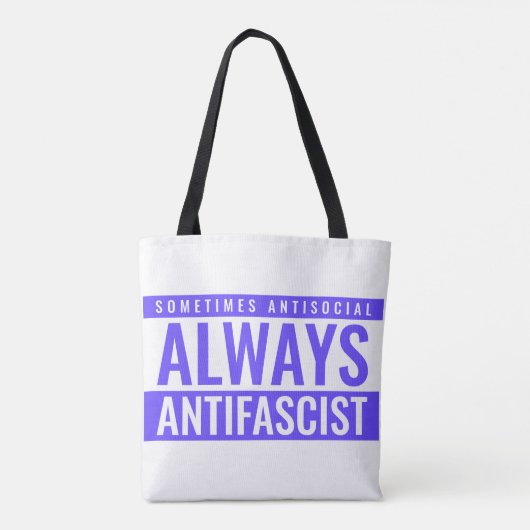Altijd antifascistische Canvas tas – Blauwe tekst (Achterkant)
