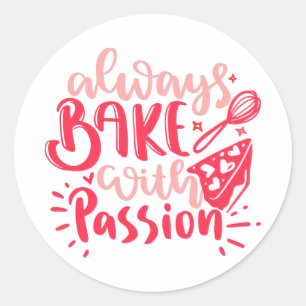 Altijd Bakken met Passie Roze Cake Whisk Pastry Ronde Sticker