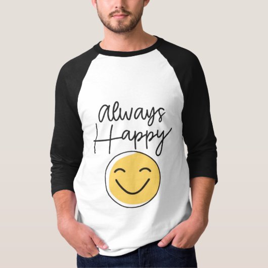 "Altijd blij" Raglan Baseball T-shirt - Positief (Voorkant)