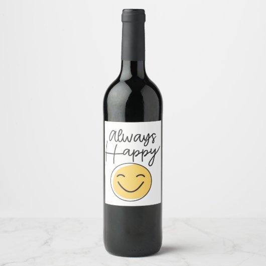"Altijd blij" Smiley Face Wijnlabel - Opgewekt Wijn Etiket (Voorkant)